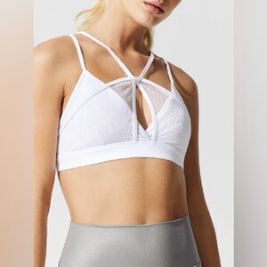 $70 Alo Yoga Diamond White Mesh Strappy Lingerie Pole Festival Sport Bra S